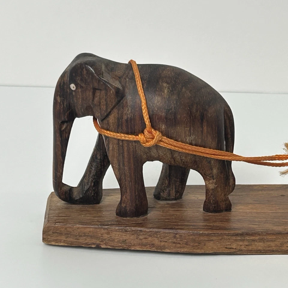 Estatua de elefante bebé tronco madera tallada a mano artesanía escultura decoración vintage Foto 2 de 4