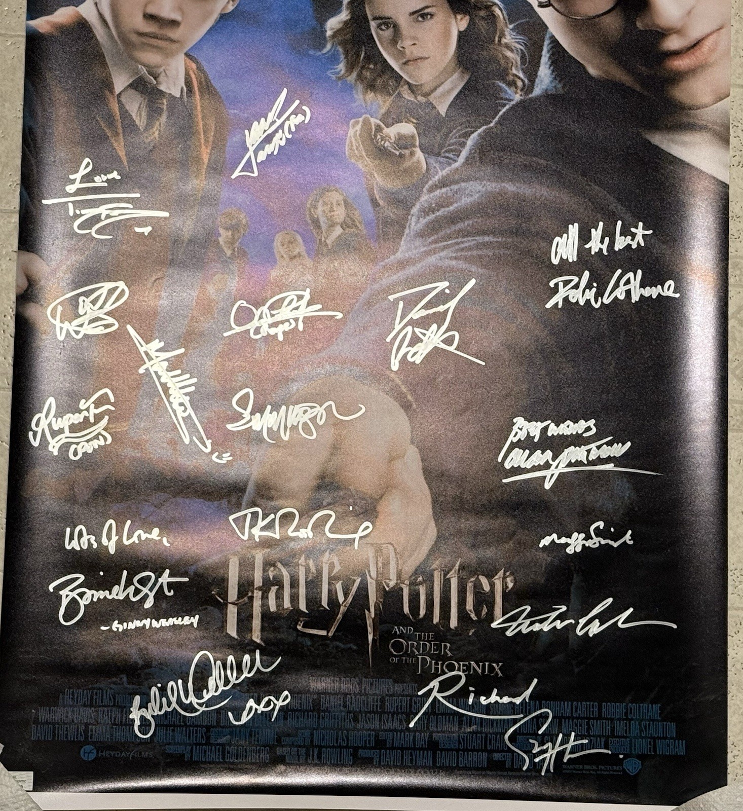 Póster firmado por Harry Potter y la Orden del Fénix. 18 firmas. Certificado de autenticidad