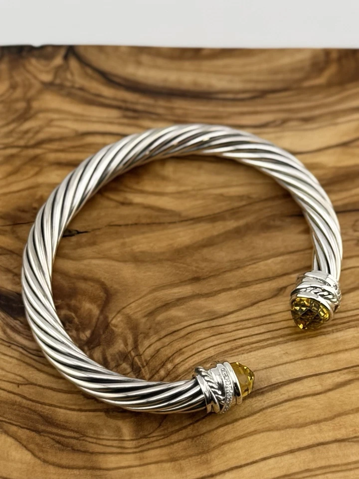 Brazalete David Yurman 7mm Limón Citrino Plata Esterlina Cable Tamaño Mediano Foto 3 de 4
