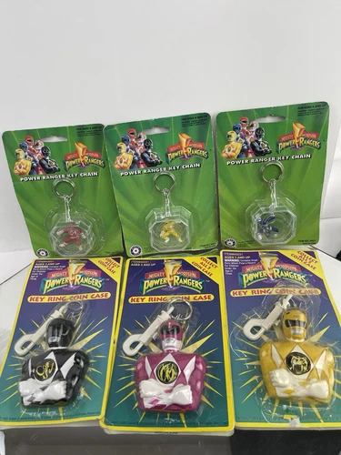 Vintage Original 1993 Mighty Morphin Power Rangers Key Ring Coin Case lot of 6