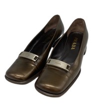 PRADA Logo plate square toe pumps EU38.5 US7.5 Brown