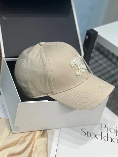 Celine Triomphe Beige Cotton Baseball Cap Unisex
