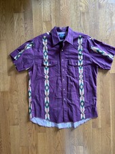 Vintage Wrangler Southwest Aztec Brushpopper Western Pearl Snap Size XL Rodeo
