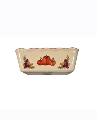 Nantucket Mini Loaf Pan Pumpkins Leaves Acorn Autumn 6'' Fall  Baking Stoneware