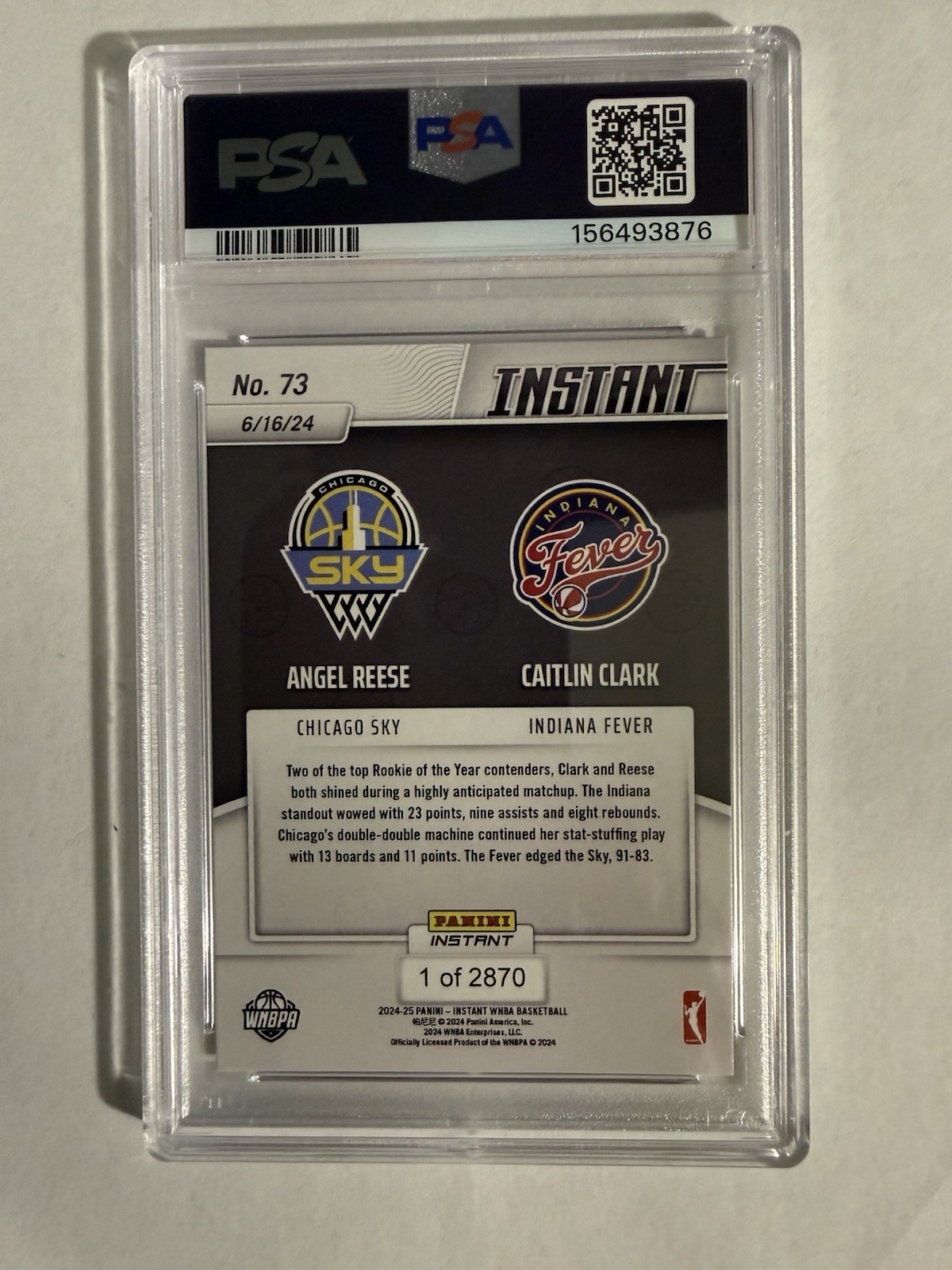 2024-25 Panini Instant WNBA - Caitlin Clark, Angel Reese #73 /2870 (RC) PSA 10 view 2