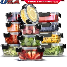 24PC Glass Storage Containers Set Airtight Leakproof Snap Lock Lids Meal Prep US