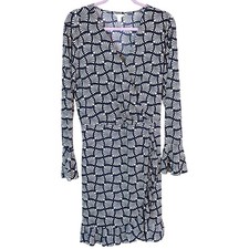 Cato Navy Blue Cream Wrap Dress Ruffle Bell Sleeve Womens XL Corporate Work boho