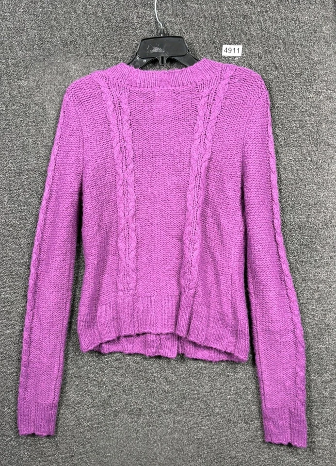 Cárdigan suéter tejido con cable mezcla de lana fósil para mujer talla L púrpura con botones  Foto 2 de 4