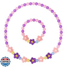 Yarkeuier Girls Jewelry Set - Cute Flower Beads Necklace Bracelet