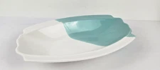 NEW Vintage Oval Rimmed Serving Dish Unique Turquoise and White Ceramic