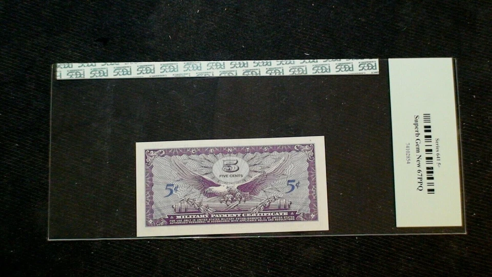 PCGS GEM 67 PPQ SERIES 641 FIVE CENTS MILITARY PAYMENT CERTIFICATE 5C NOTE! - Image 4 of 4