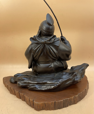 「 PRICE DOWN 」古平戸鯛恵比寿文水柱 Japanese Meiji Solid Bronze Okimono - Ebisu W/ Fish & Fishing Rod