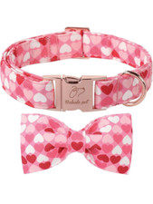 Valentine's Day Dog Collar with Bow Tie Love Heart Pattern Pink Bowtie Dog