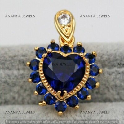 4.00 CT Heart Cut Lab-Created Blue Sapphire Charm Pendant 14K Yellow Gold Plated