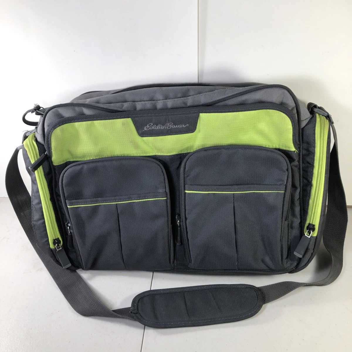 Eddie Bauer Diaper Bag Unisex Gray Green Adjustable Strap Multi Pocket Insulated