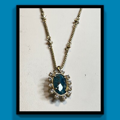 Kendra Scott Brett Adjustable Pendant Necklace Brass Blue Aqua Apatite 