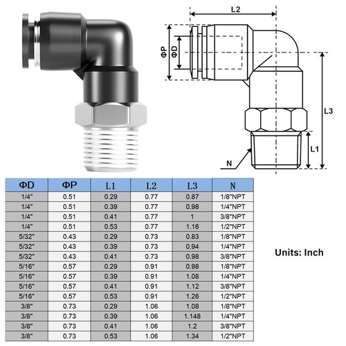 10Pcs Pneumatic OD 5/16" Tube x 3/8" NPT Male Swivel L Push To Connect Fitting - Picture 2 of 6