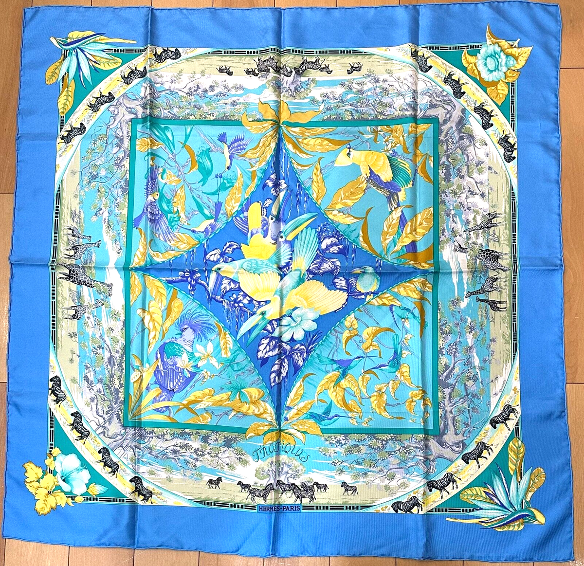 HERMES TROPIQUES Carre 90cm 100% silk Scarf France Blue #m4680 | eBay