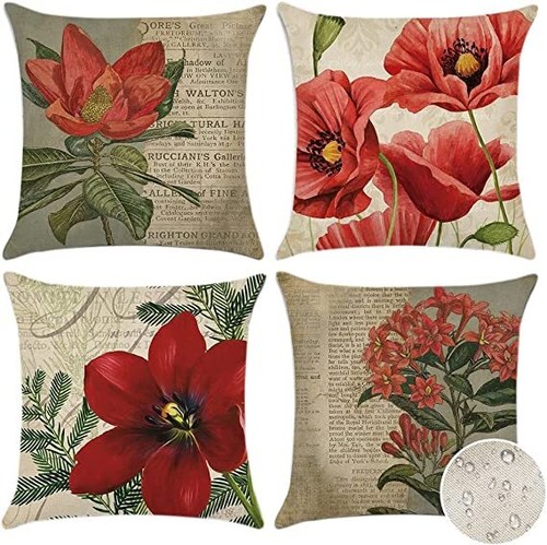 Vintage Artscope Decorative Throw Pillow Cover Flower Pattern Waterproof Cushion - Picture 1 of 6