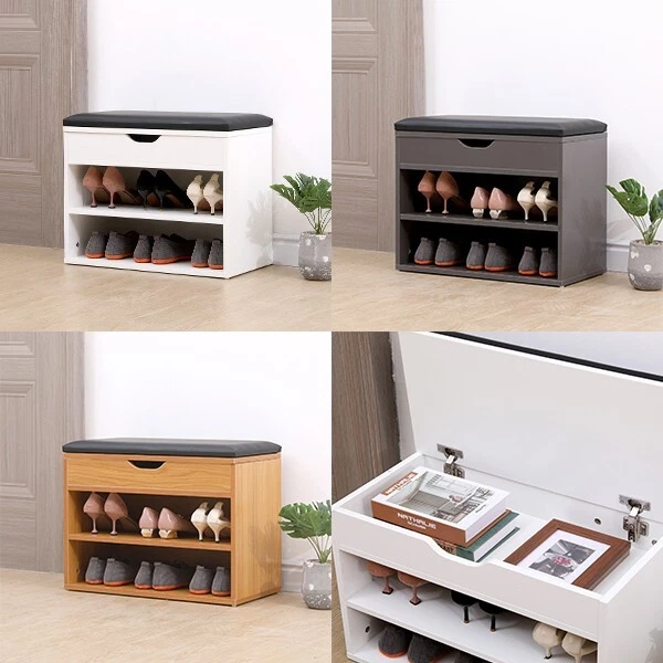 Hallway Wooden Bench Shoe Rack Storage Cabinet Cushion Seat Cupboard Organiser