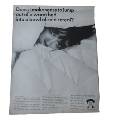 1960s Quaker Oats Cereal - Warm Bed to Cold Cereal - Vintage Print Ad