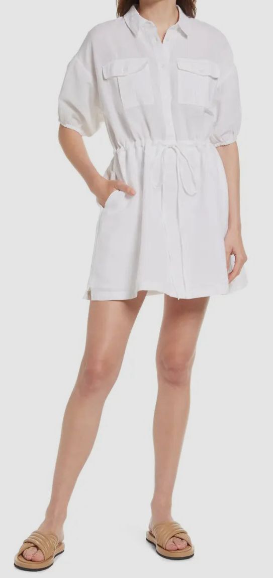 french connection white shirt dress French Connection Women's Ahia Cotton Linen Shirtdress, White, XS