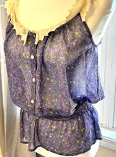 Vintage Victoria's Secret Moda Inernational ButtonUp Sheer Top Lace Straps Small