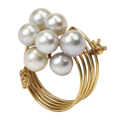 MIKIMOTOCOSME ミキモト Vintage Mikimoto 14K Yellow Gold & 21 Japanese Akoya Pearls Brooch