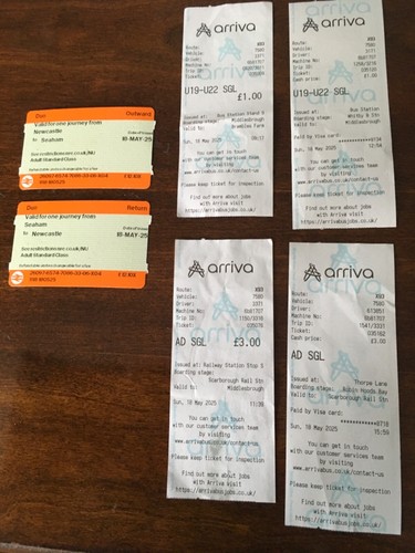 Bus und Bahn Tickets. Newcastle, Seaham, Mbro, Whitby, Robin Hood’s Bay ((gr)