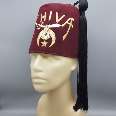 Masonic Shriner KHIVA Fez Hat w/ Tassel Size 7, Rhinestones, Gold