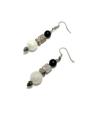 Necklace Set - Rare Black Coral & Herkimer Diamond - Titanium White Jade - Picture 8 of 9