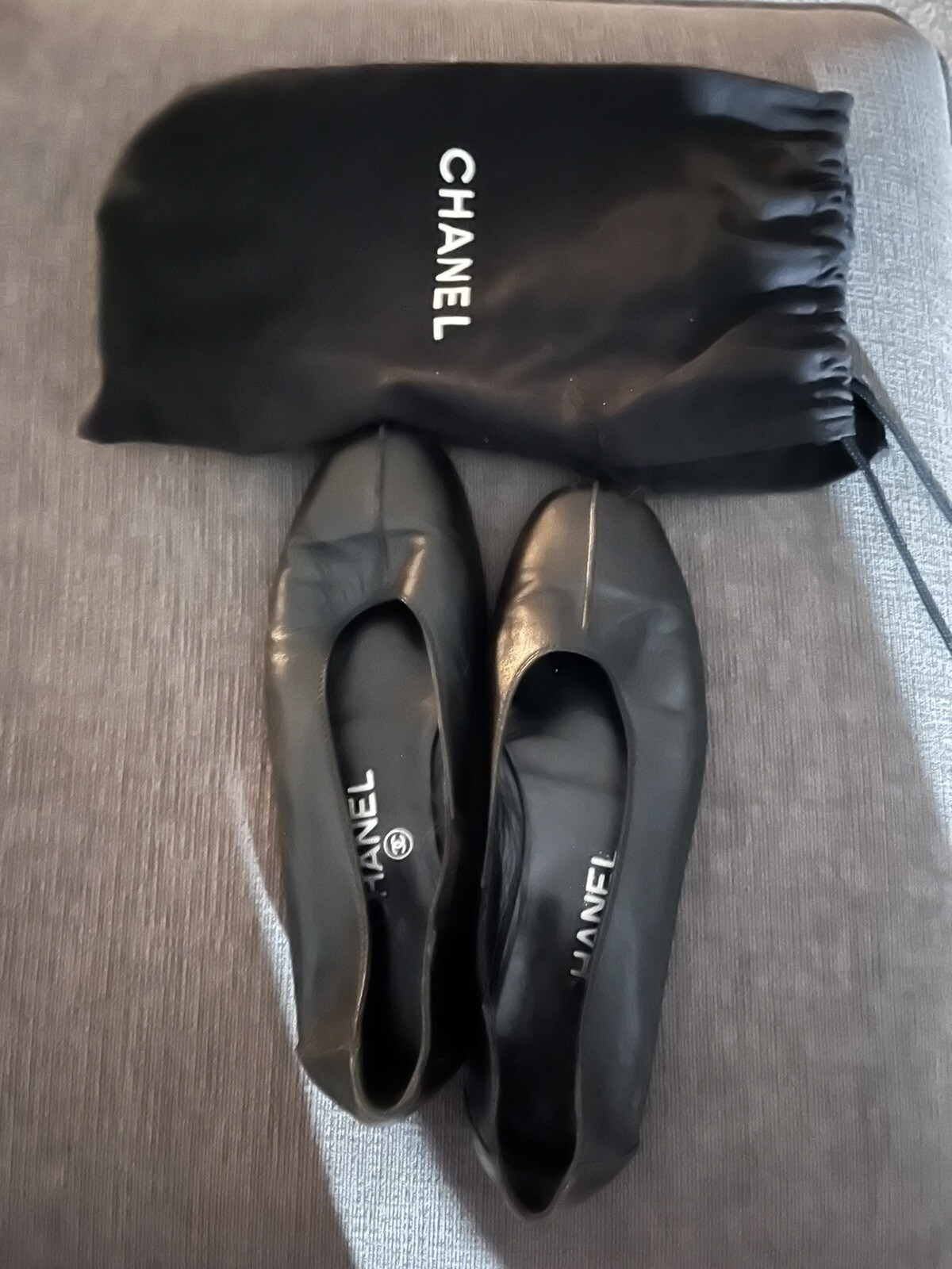 Chanel Ballet Flats Black Leather Ballerina Shoes Vin… Gem