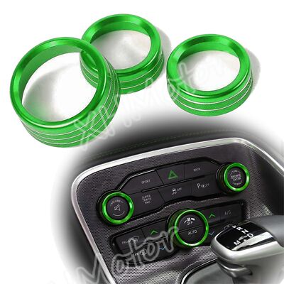 3 AC Radio Switch Trim Ring Knob Cover for Dodge Challenger/Charger 15-20 GREEN