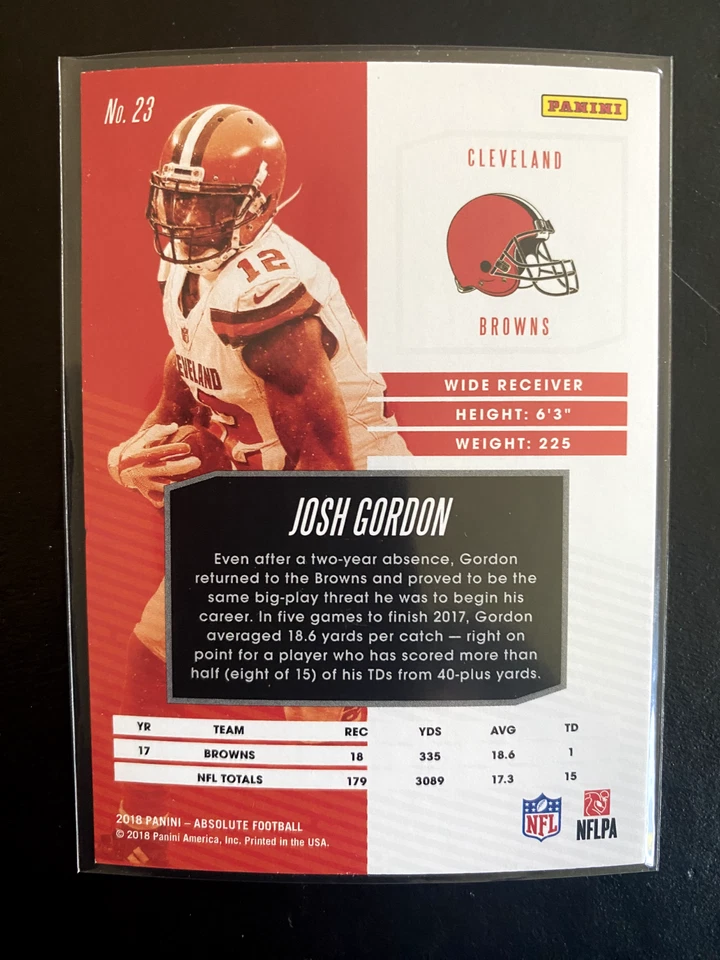 Josh GORDON 2018 Panini Absolute Football #23 Cleveland Browns - Image 2 of 2