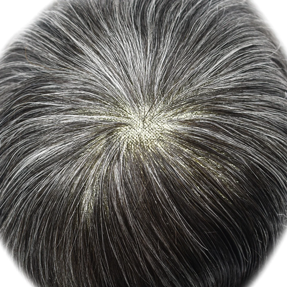 Toupee for Men Hairpiece Fine Mono 男式假发 Poly Skin Pu 头发替换系统 — 第 3/4 张图片