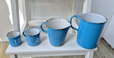 4 Vintage Blue Enamel Measuring Cups - 1 Litre - 0.5 Ltr - 0.2 Decilitre - 0.1 DL