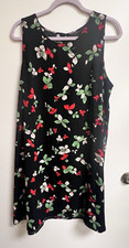 Halogen Women's Tank Dress SZ X1 Black w Red Green Taupe Leaves Zip Back