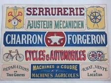 CHARAYRON DURAND BICYCLE STENCIL BLACKSMITH LITHO 1914 ART DECO SIGN R3949