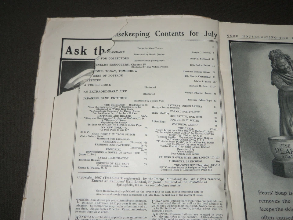 1907 JULY GOOD HOUSEKEEPING MAGAZINE - NICE ILLUSTRATIONS & ADS - J 3324 Foto 2 de 4