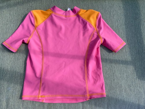 Girl's Old Navy Pink W/Orange Stitching Rash Guard Surf Swim Top Size S EUC - Picture 4 of 4
