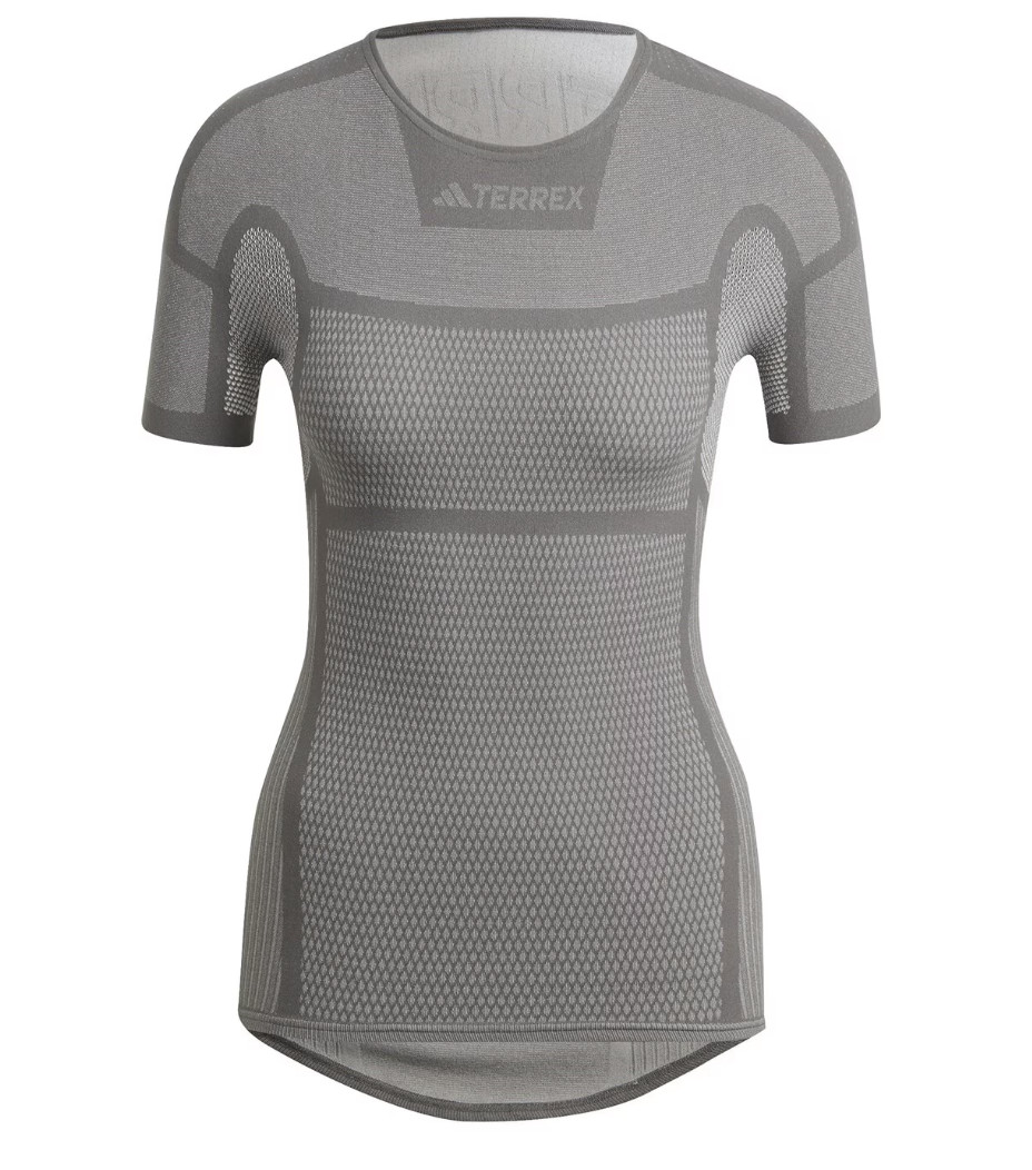 Adidas Terrex Mujeres Trail Running Manga Corta Camiseta Gris Blanco Talla S L