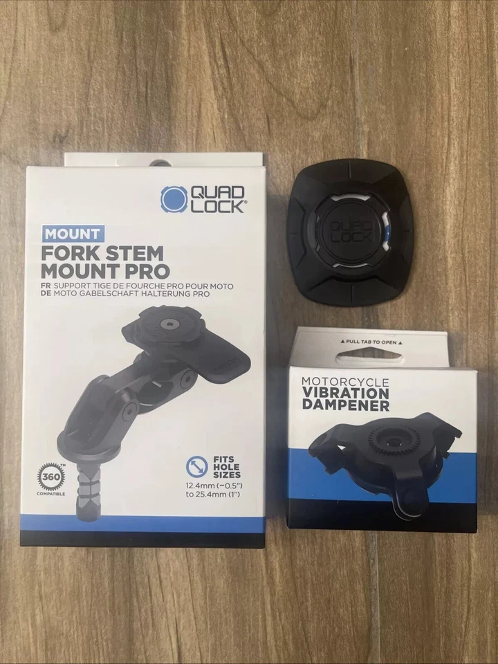 Quad Lock Motorcycle Fork Stem Mount PRO + Vibration Dampener + Phone Adapter - Image 2 of 4