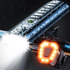 9000 Lumens Bike Light Set, Prasky Rechargeable Bicycle Lights Front and Rear