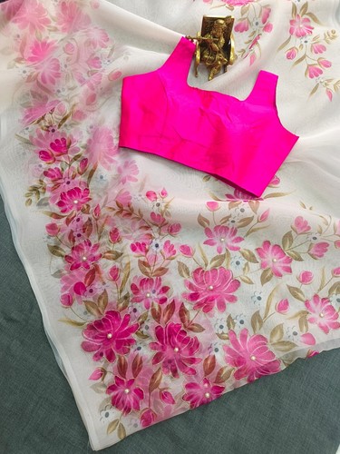 PARTY WEAR SAREE BLOUSE NEW SARI INDIAN PAKISTANI BOLLYWOOD WEDDING DESIGNER - Picture 3 of 5