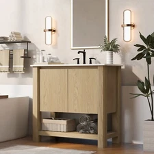 35.5" Modern Bathroom Vanity Cabinet w/ Rectangle Ceramic Sink, Soft-Close Doors