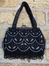 Art Deco Beaded Handbag Purse Black La Regale Flapper