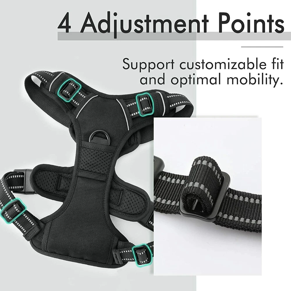 Dog Harness Vest Black Pet Adjustable No Pull Breathable Control Sizes L & XL