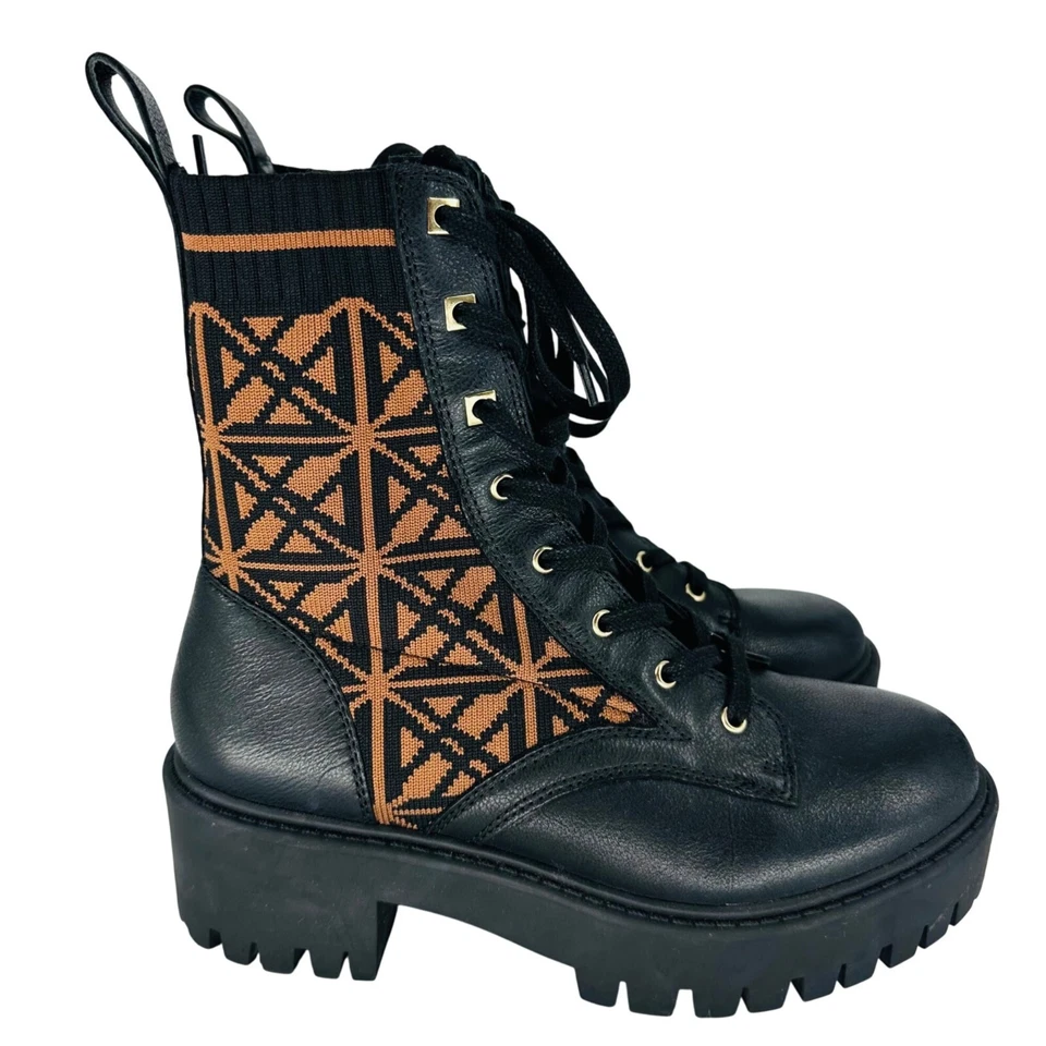 Botas de combate Antonio Melani para mujer negras marrones de tela de cuero con cordones 6M Foto 4 de 4