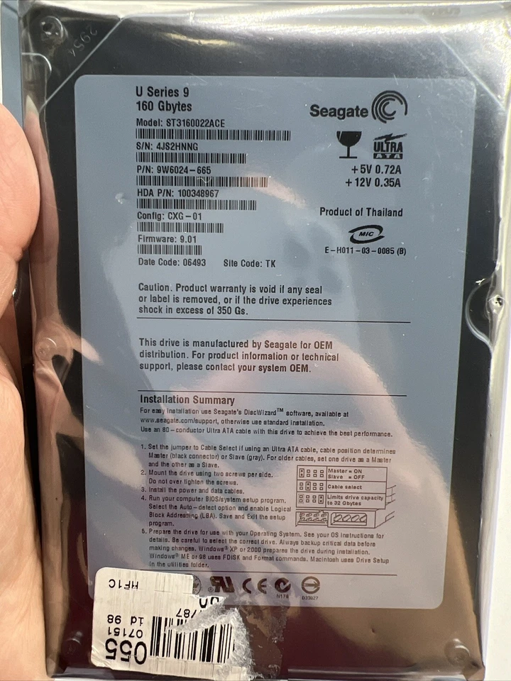 SEAGATE U SERIES 9 160GB 5.4K 2MB 3.5'' ST3160022ACE New Sealed - Image 4 of 4