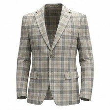 Lauren Ralph Lauren Mens 38R Lassiter Linen Plaid Ultraflex Blazer Cream Grey